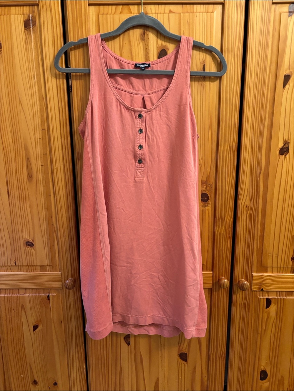 Splendid Coral Tank Dress with Henley Buttons. Great for beach day or chore day!